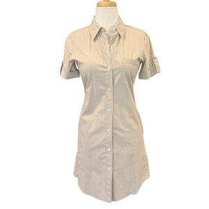 Theory Mayvine Light Poplin Shirt Dress Khaki Lightweight Pockets Size 2